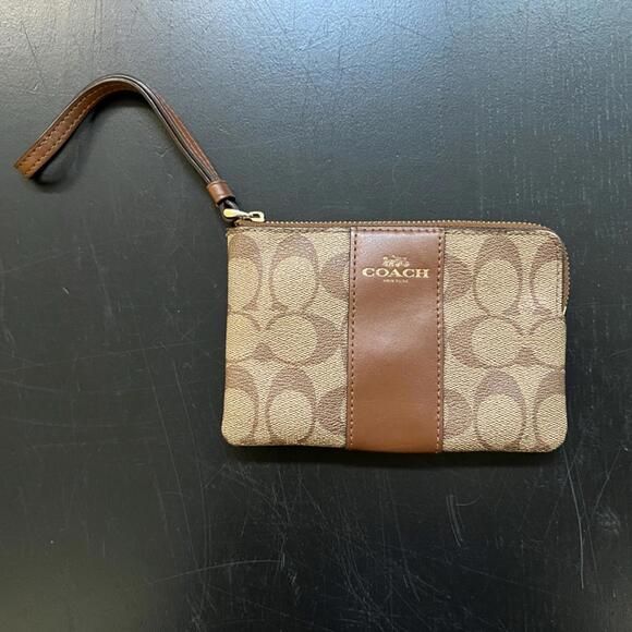 COACH Logo Wristlet in Tan & Brown 4X6" - Picture 1 of 5